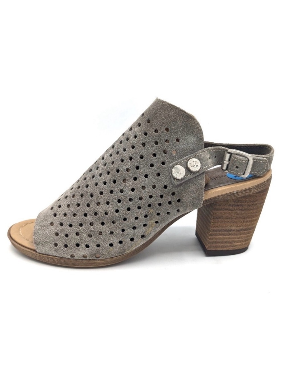 Sophia Milano Suede Light Gray Leather  Lazer Cut Open Toe Booties Sz 7.5